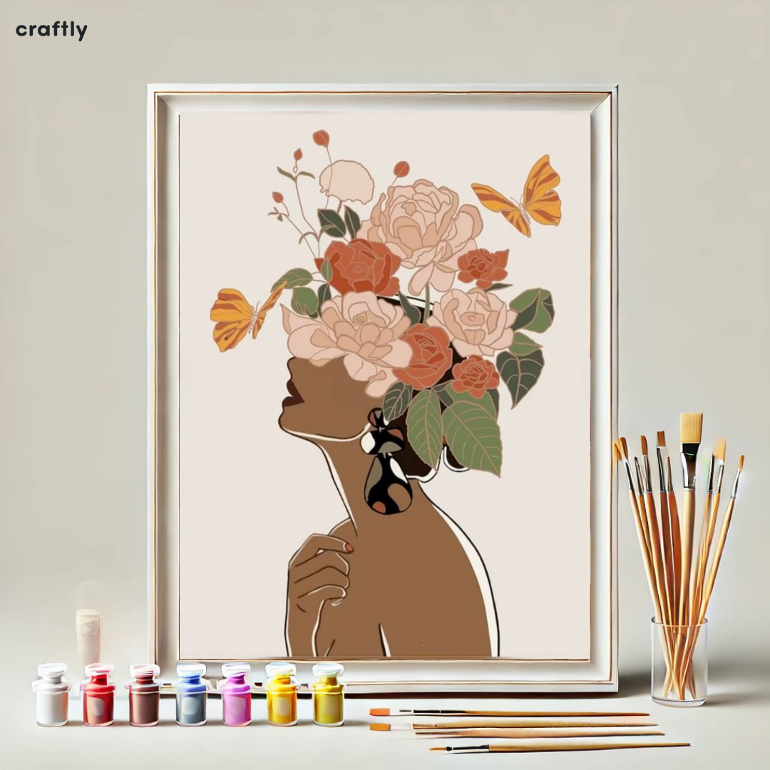 Paint by Numbers – Woman with Flowers and Butterflies
