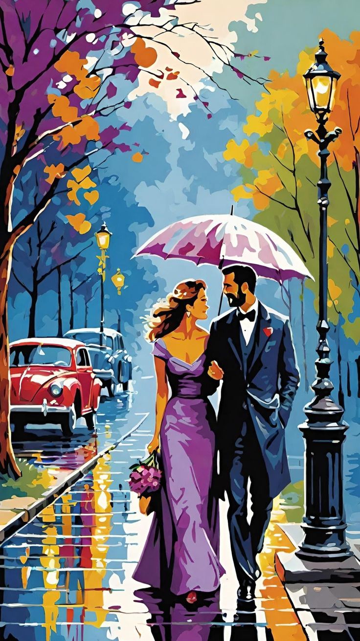 Paint by Numbers – Romantic Couple in the Rain
