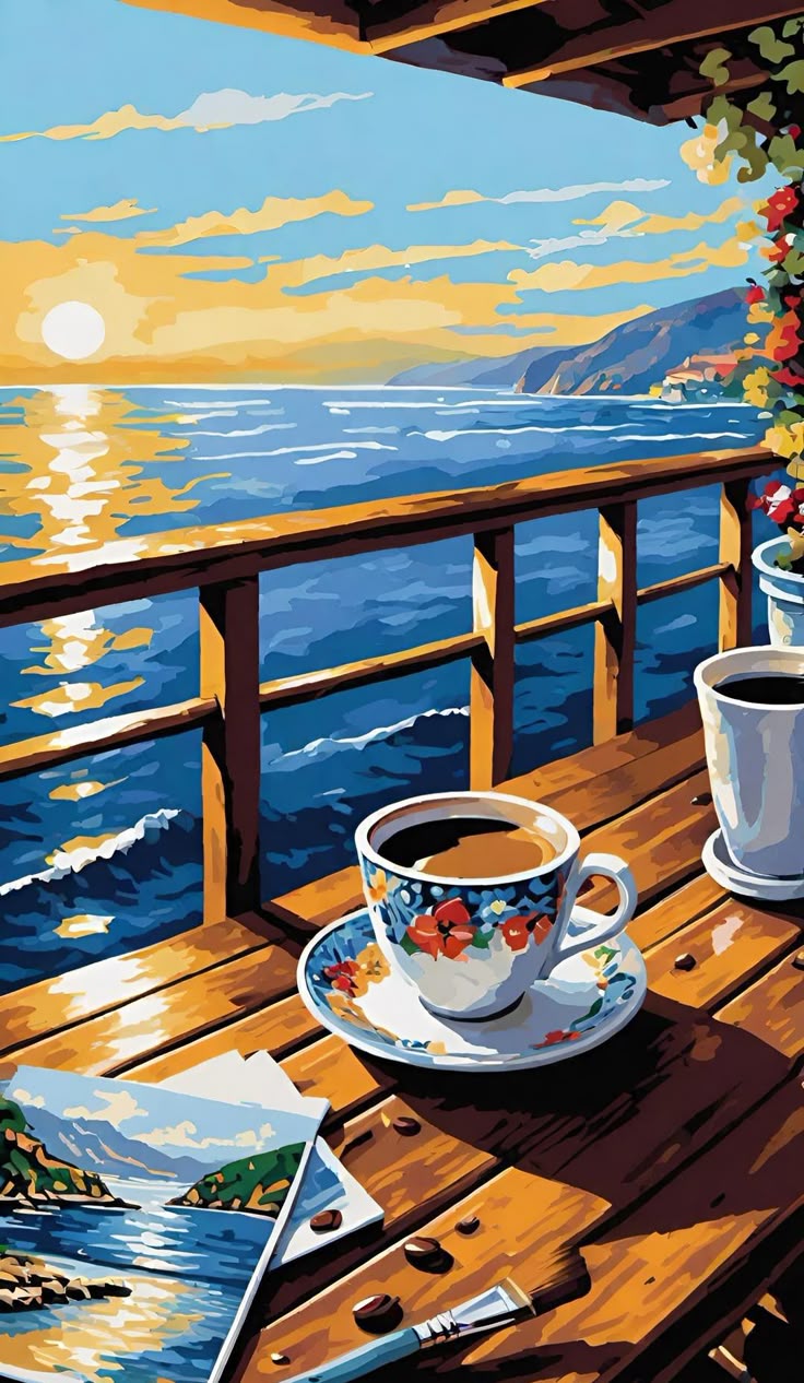 Paint by Numbers – Coffee on a Balcony Facing the Sea