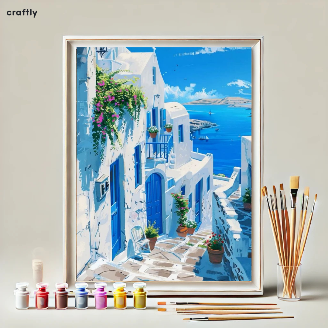 Paint by Numbers – White Alley with Blue Windows