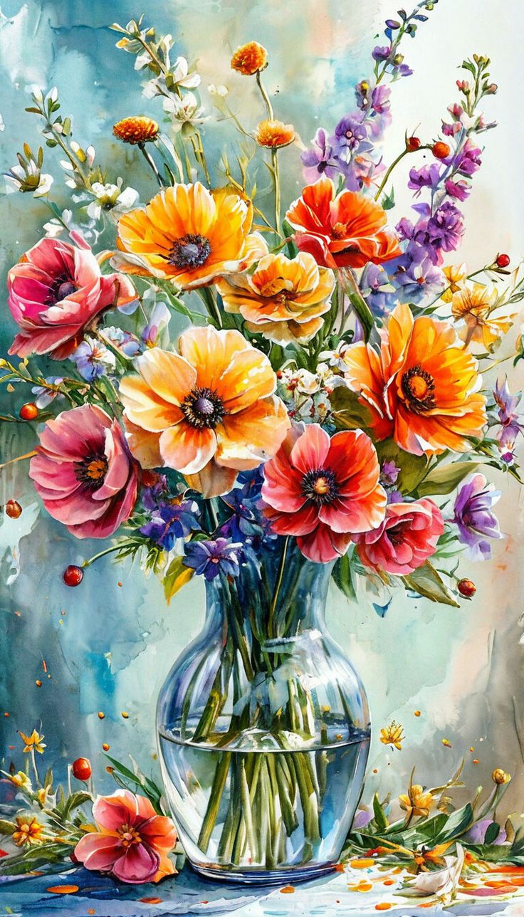 Paint by Numbers – Colorful Flower Bouquet in a Glass Vase