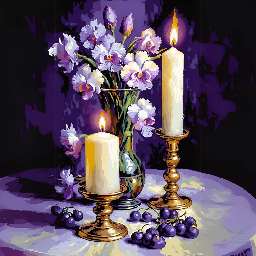 Paint by Numbers – Purple Candles and Flowers