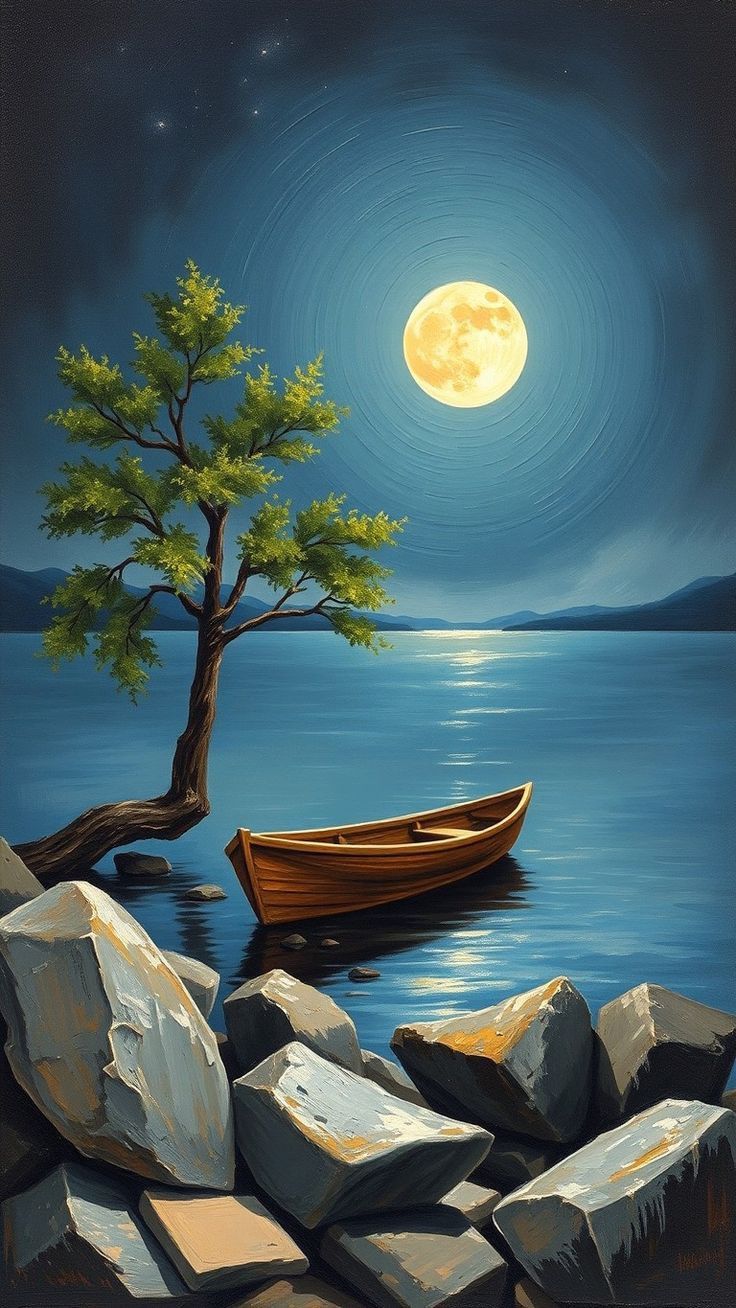Paint by Numbers – Wooden Boat in Moonlight