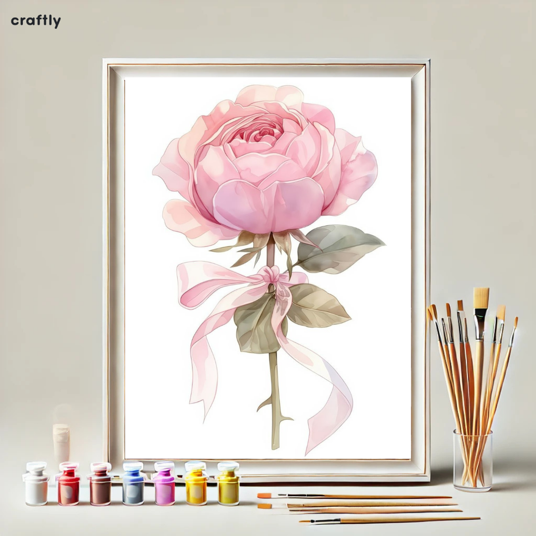 Paint by Numbers – Pink Rose with Ribbon