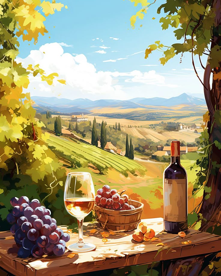 Paint by Numbers – Vineyard View with Wine and Grapes