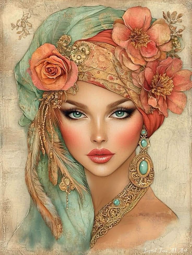 Paint by Numbers – Woman with Scarf and Flowers