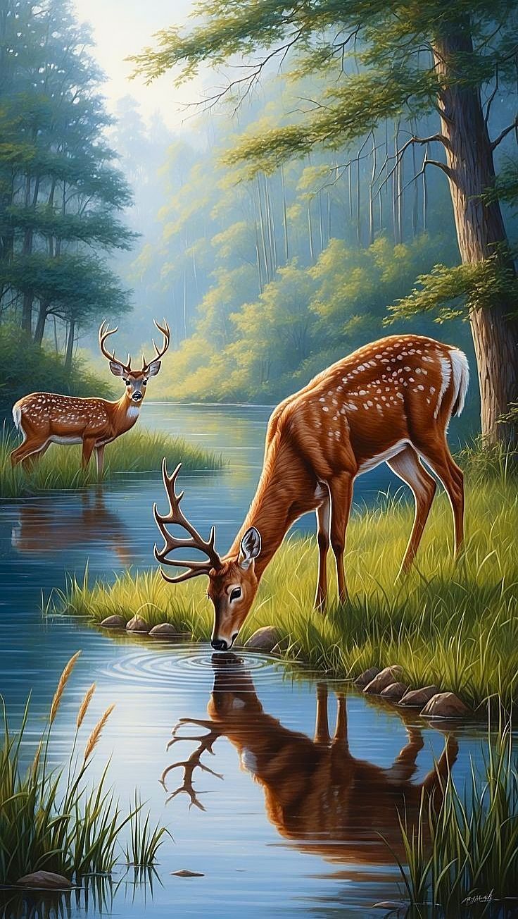Paint by Numbers – Two Deer in Forest Calm