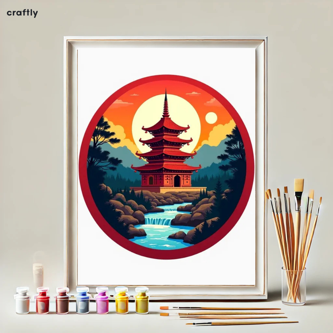 Paint by Numbers – Pagoda with a Round Sun