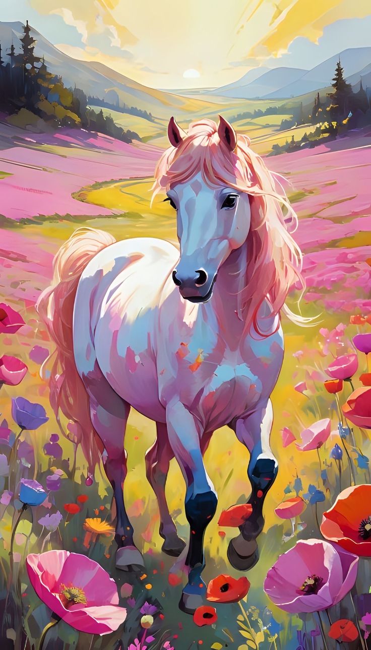 Paint by Numbers – Magical Horse in a Colorful Flower Field