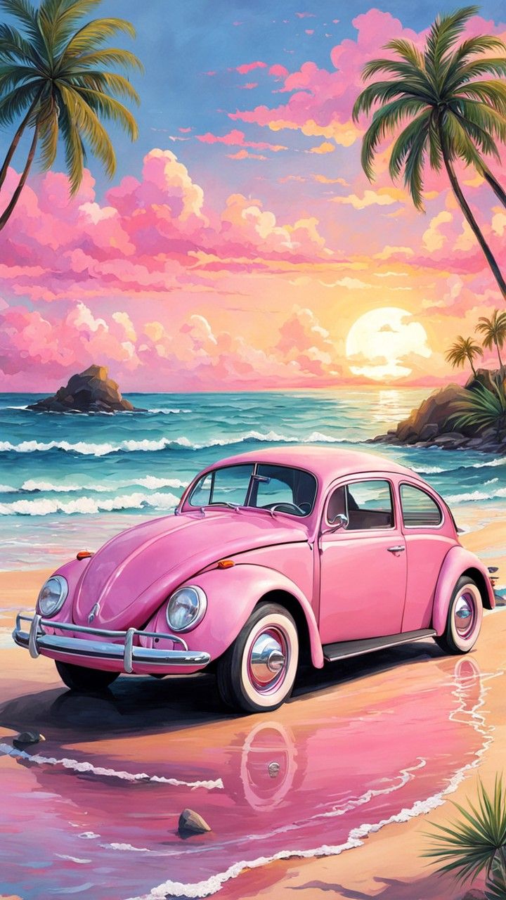 Paint by Numbers – Pink Beetle on a Tropical Beach at Sunset