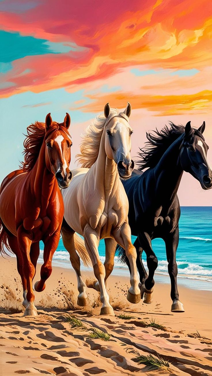 Paint by Numbers – Trio of Horses on the Beach