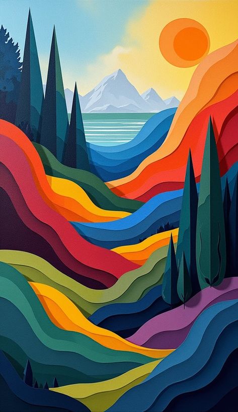 Paint by Numbers – Colourful Mountain Landscape in Abstract Style