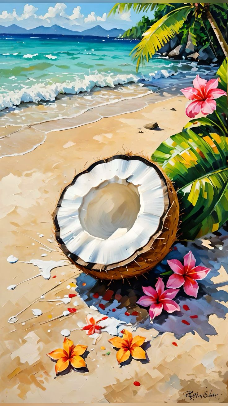Paint by Numbers – Tropical Beach with Coconut and Exotic Flowers