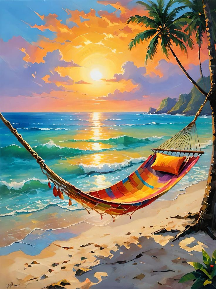 Paint by Numbers – Tropical Hammock at Ocean Sunset
