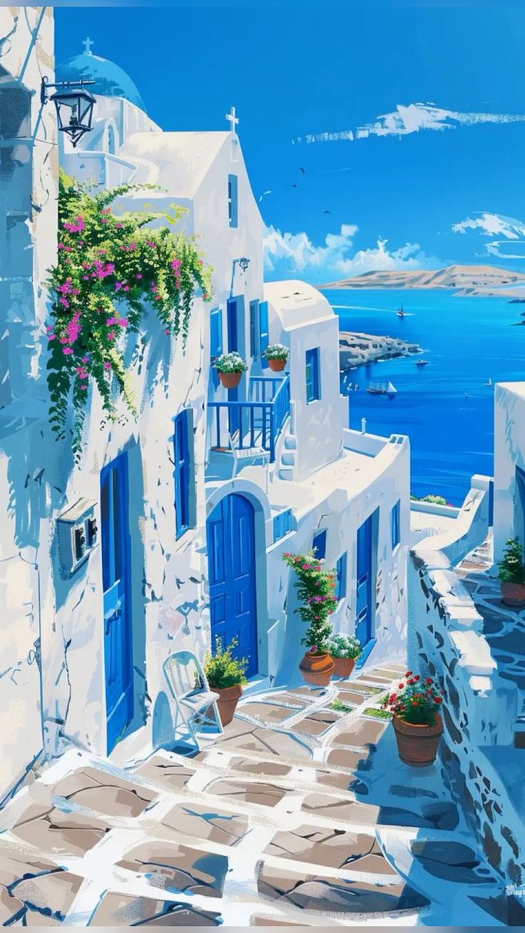 Paint by Numbers – White Alley with Blue Windows