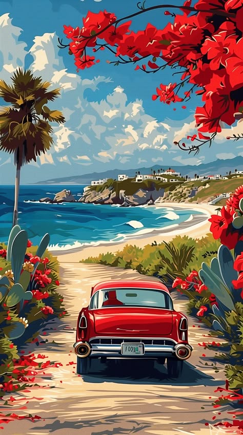 Paint by Numbers – Classic Car Driving to a Tropical Beach