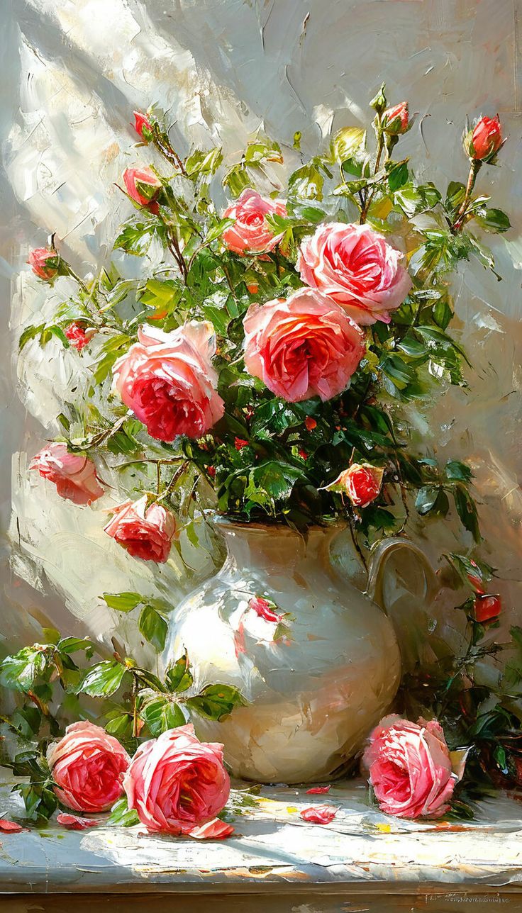 Paint by Numbers – Vase of Pink Roses